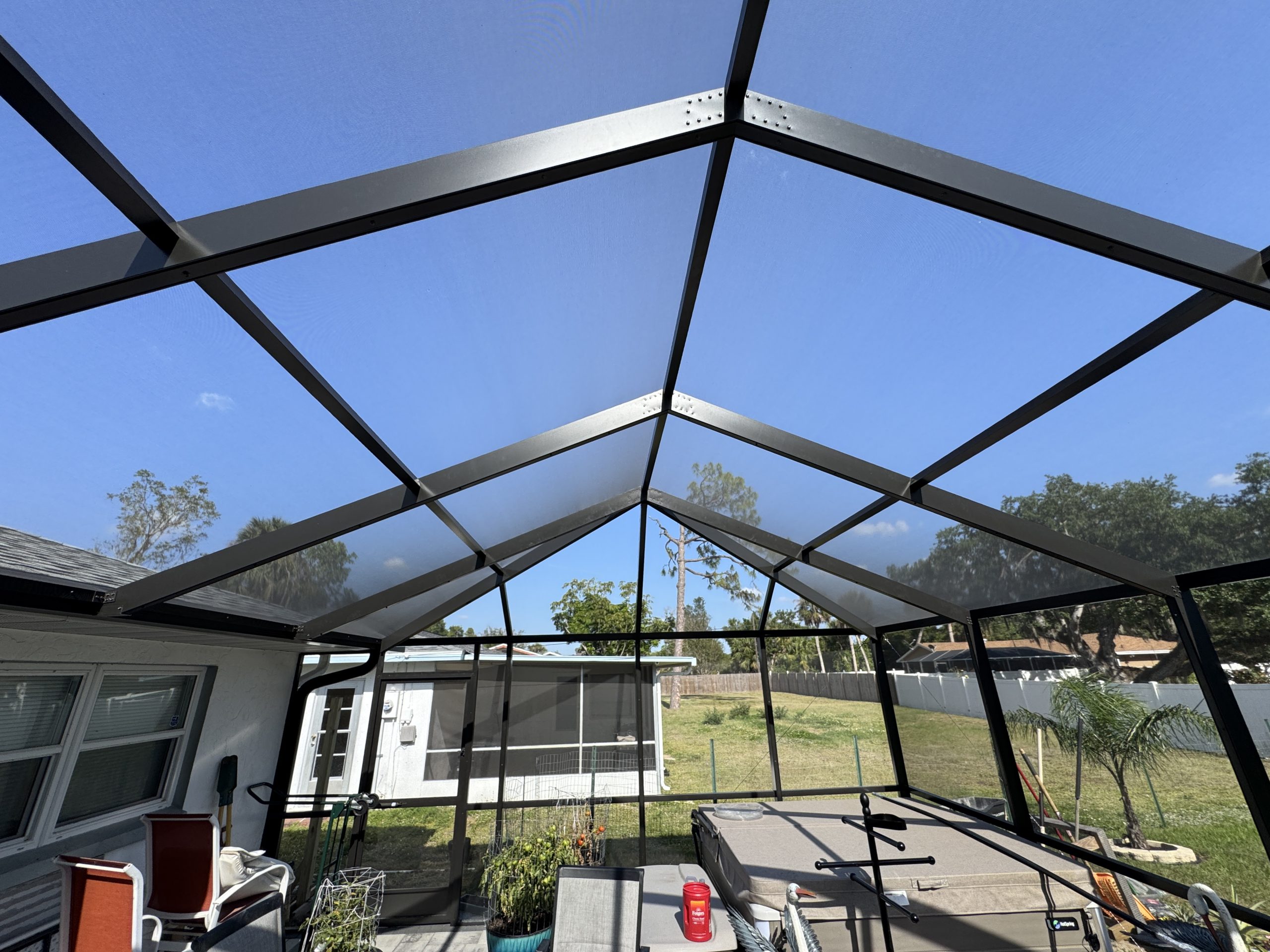 Gable A-frame pool screen enclosure with aluminum framing